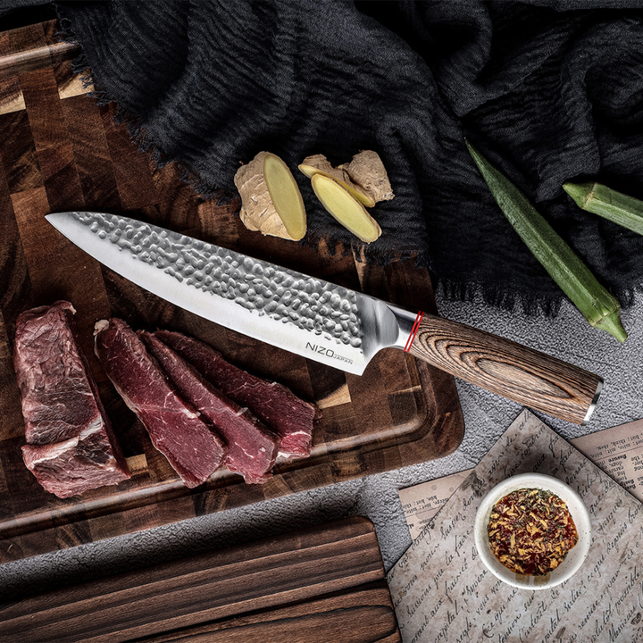 Nizo Japan „Chef edition“ šefo peilis su kietmedžio rankena – profesionalus dizainas mėsos pjaustymui ir kulinarijai