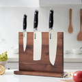 Dvipusis magnetinis Nizo peilių stovas iš natūralios akacijos medienos su trijų virtuvinių peilių komplektu – stilingas ir funkcionalus virtuvės sprendimas